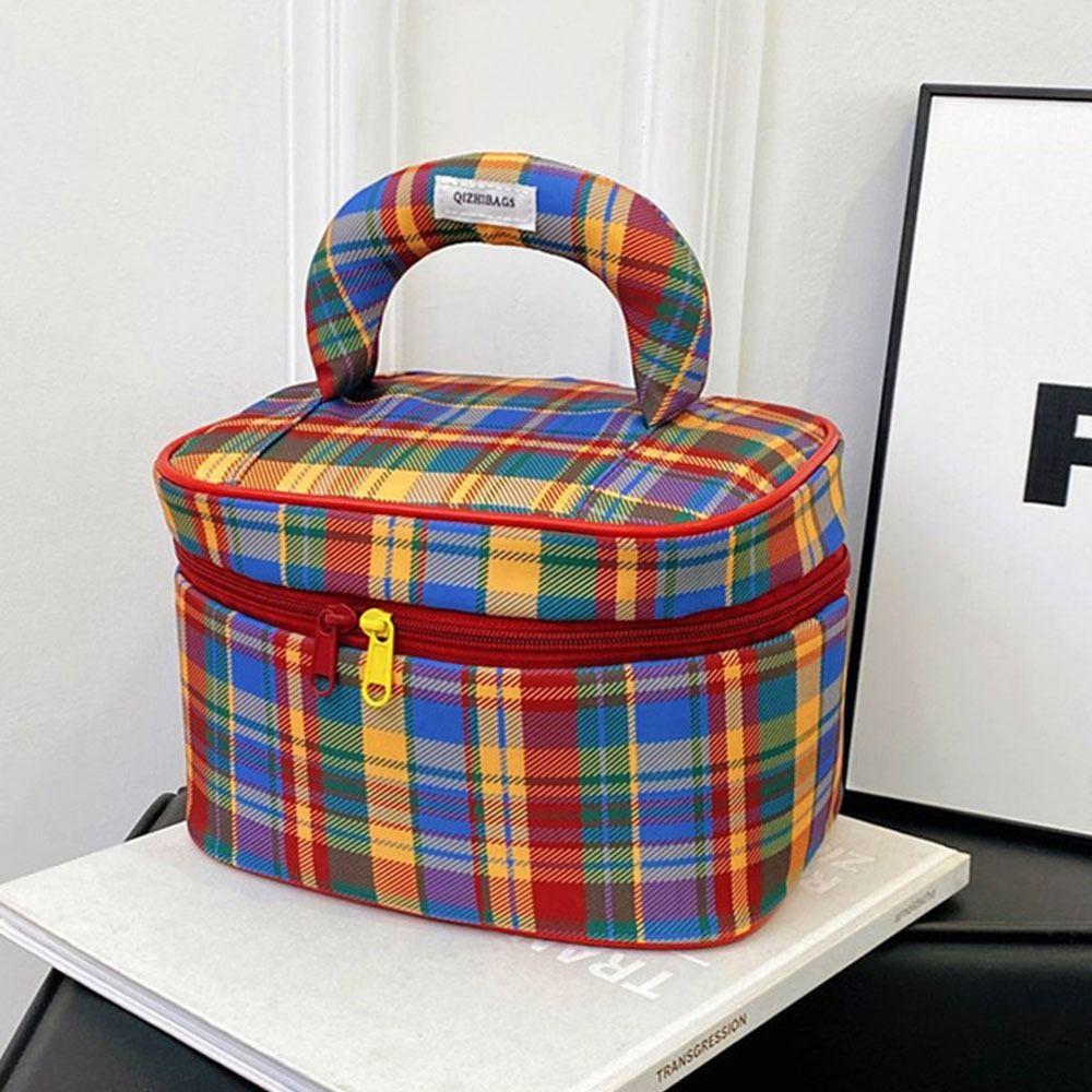

Large Capacity Women Cosmetic Bag Square Travel Toiletry Bag Fashion Checkered Makeup Bag Outdoor