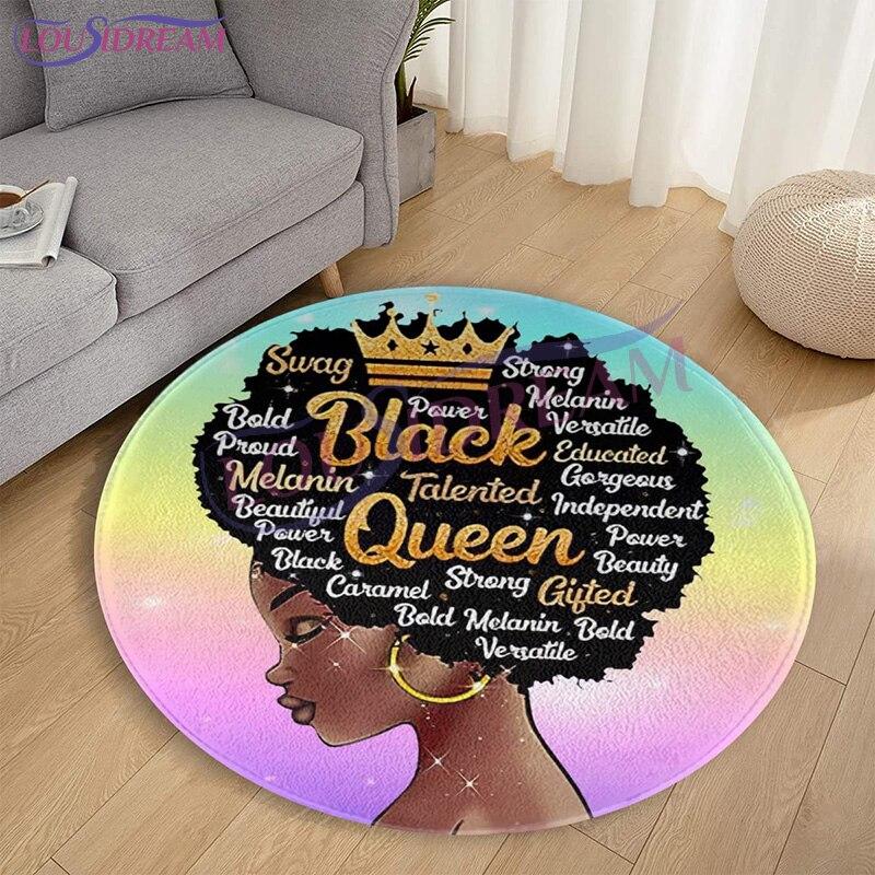 Afrykański amerykański Afro King Art Deco dywan chłopiec dziewczęcy dywanik do sypialni poliester antypoślizgowy dywanik Sofa do salonu okrągły dywanik mata do jogi