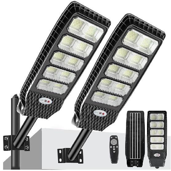 VUAA 2 Pack Solar Street Lights Outdoor Waterproof, 6500K 10000LM LED Solar Lights for Outside Dusk to Dawn, Outdoor Flood Lighting with Motion