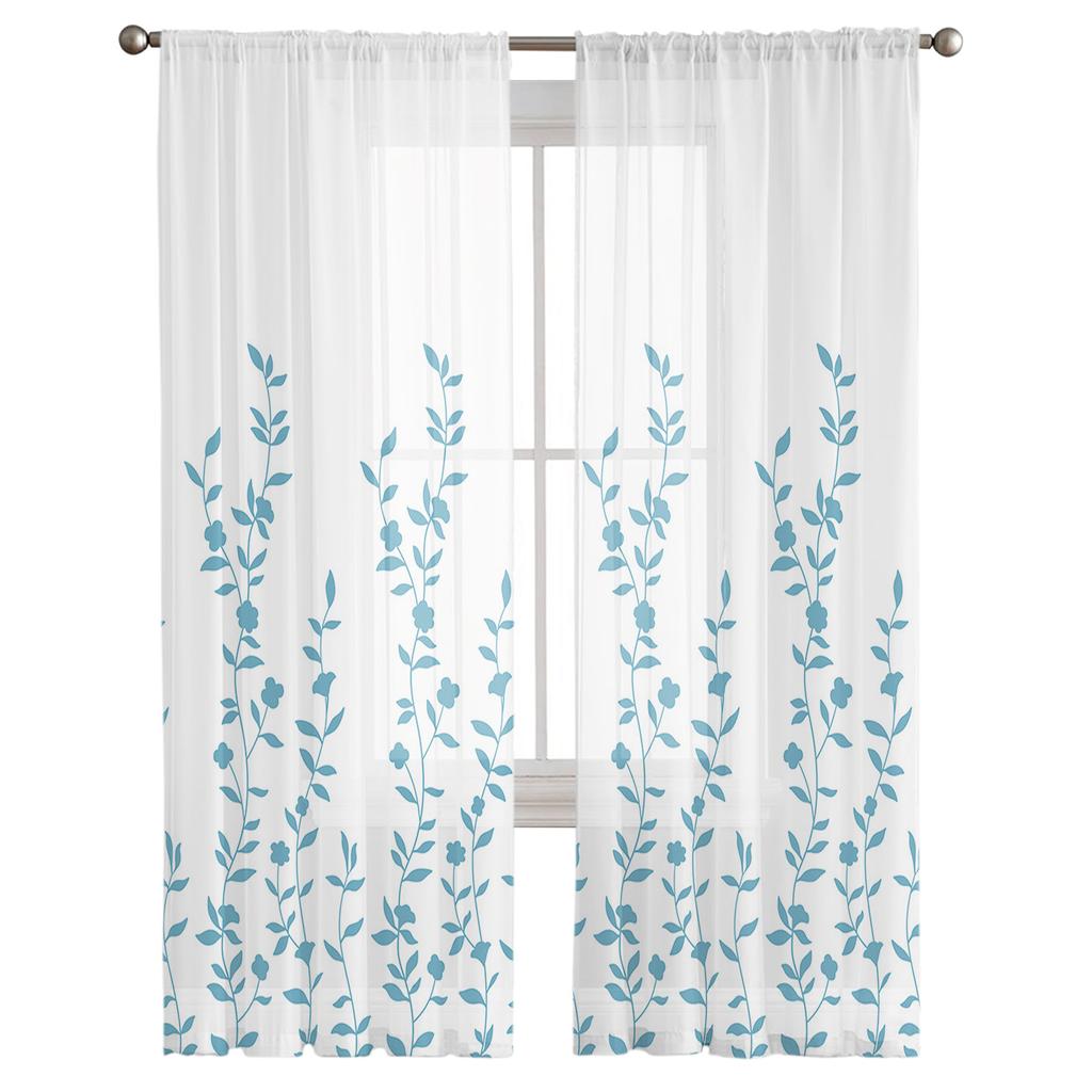 Perdele pentru fereastră transparentă cu flori de plante pentru living, bucătărie, dormitor copii, perdea suspendată din voal