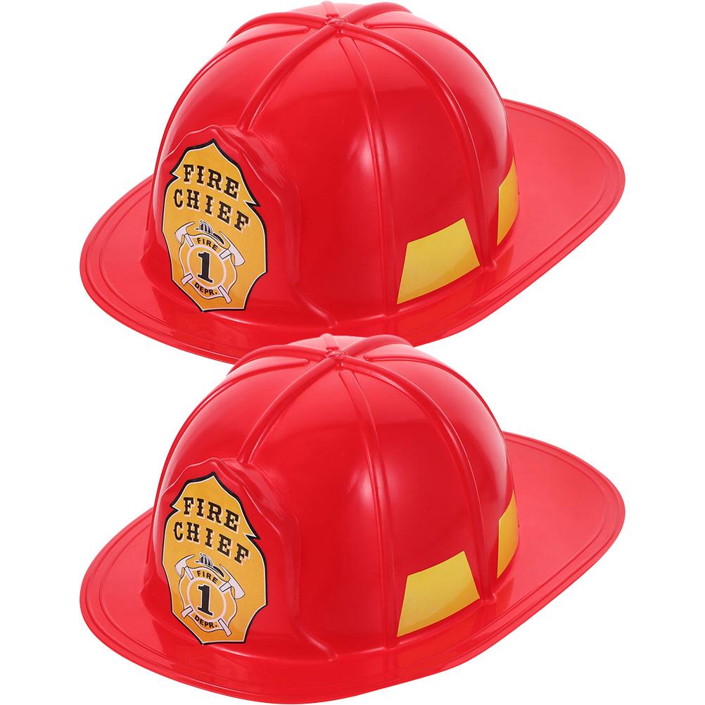 2 Pcs Role Playing Game Red Fireman Hat Firefighter Costume Accessory Pvc Plastic Material Party Favors Child