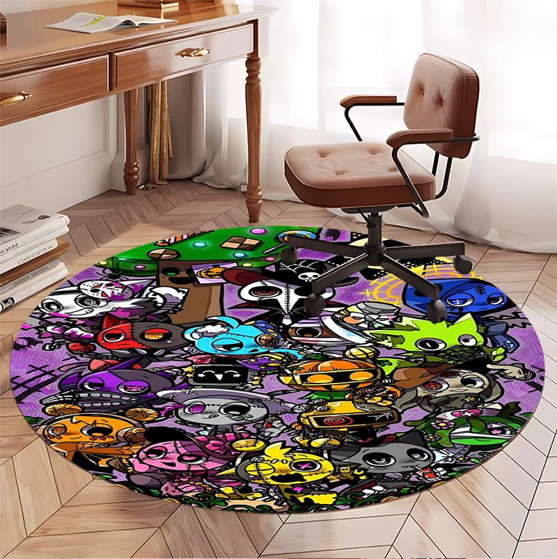 Sprunki Game Pattern Round Rug, Indoor/Outdoor Mat, for Picnic, Gameroom, Bedroom, Office, Living Room, Home Decor Carpet, Birthday Gift