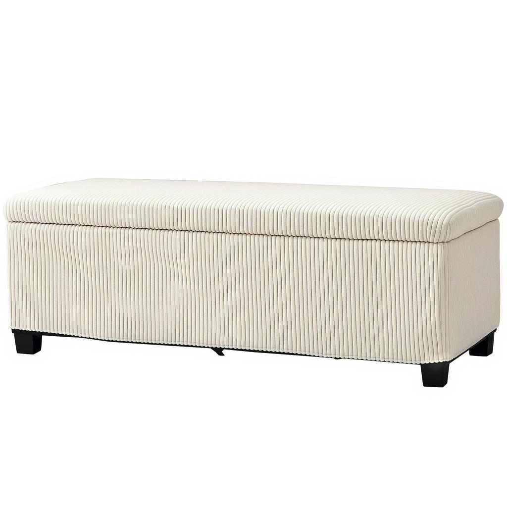 Storage Ottoman Bench, Corduroy Footstool with Removable Lid and Legs, 112cm Storage Chest Box for Living Room, Bedroom, Hallway, Beige