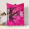 Custom 1Pc Pink Graffiti Anime Swordswoman Fleece Flannel Blanket Soft Warm Cozy Office Throw For Bedroom Couch Travel Birthday Xmas Gift