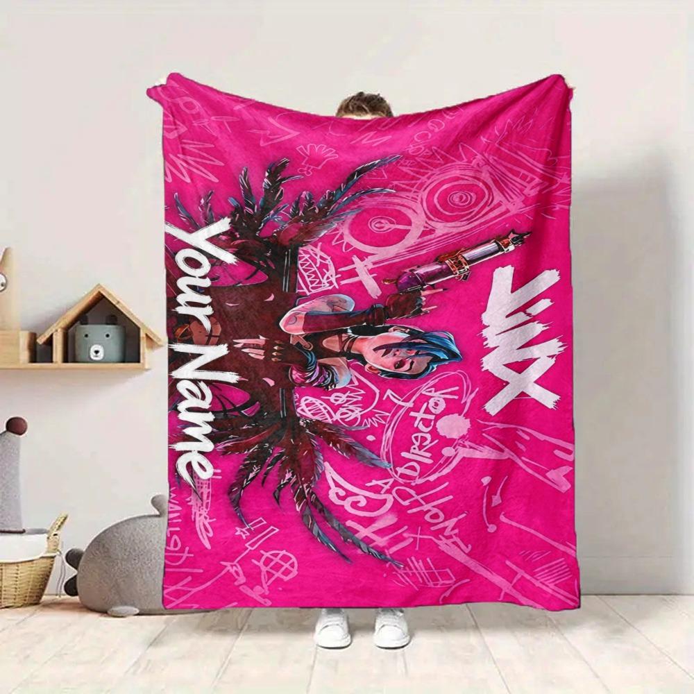 Custom 1Pc Pink Graffiti Anime Swordswoman Fleece Flannel Blanket Soft Warm Cozy Office Throw For Bedroom Couch Travel Birthday Xmas Gift