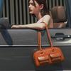 Korean Retro Wax Leather Bowling Shoulder Bag with Multi-Pockets