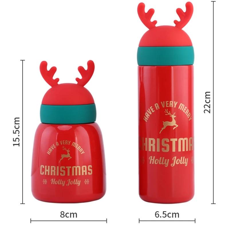 300/330ml Christmas Thermos Cup Stainless Steel Coffee Bottles Cute Cartoon Antler Water Bottle Couple Cups Xmas New Year Gifts