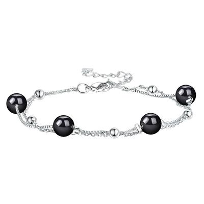 Pulseira feminina estilo coreano banhada a prata ágata calcedônia simples moda pequena pulseira fresca joias de prata ágata preta