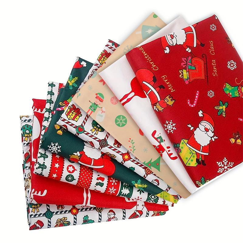 8PC Cotton Craft Fabric Fat Quarter Fabric Bundles Quilting  Christmas Decoration Fabric Set