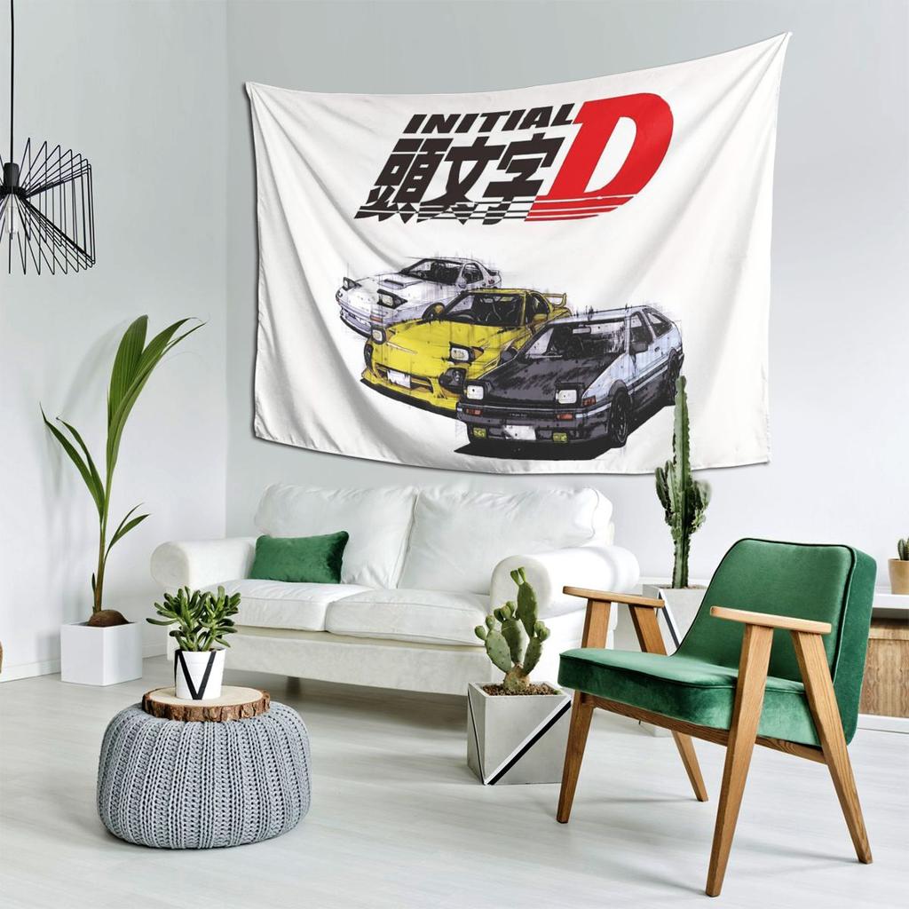 Initial D Neon Ae86 Tapestry Decoration Art Aesthetic Tapestries for Living Room Bedroom Home Wall Cloth Wall Hanging