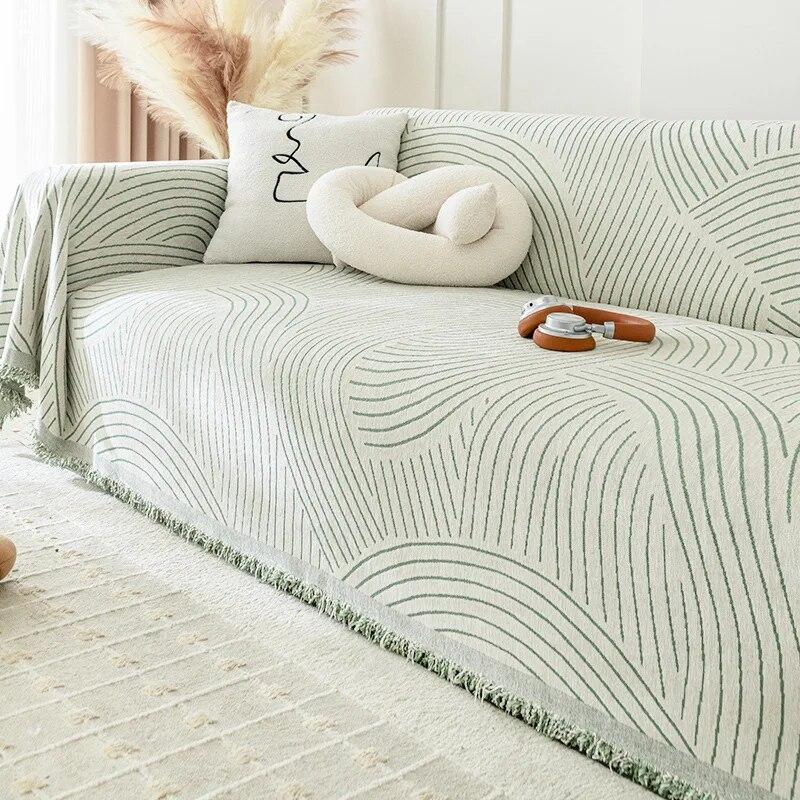 Wavy Line Sofa Cover Towel Double Sided Chenille Full Wrap Universal Four Seasons Blanket Soft Cushion Protector 180x130cm1pcs