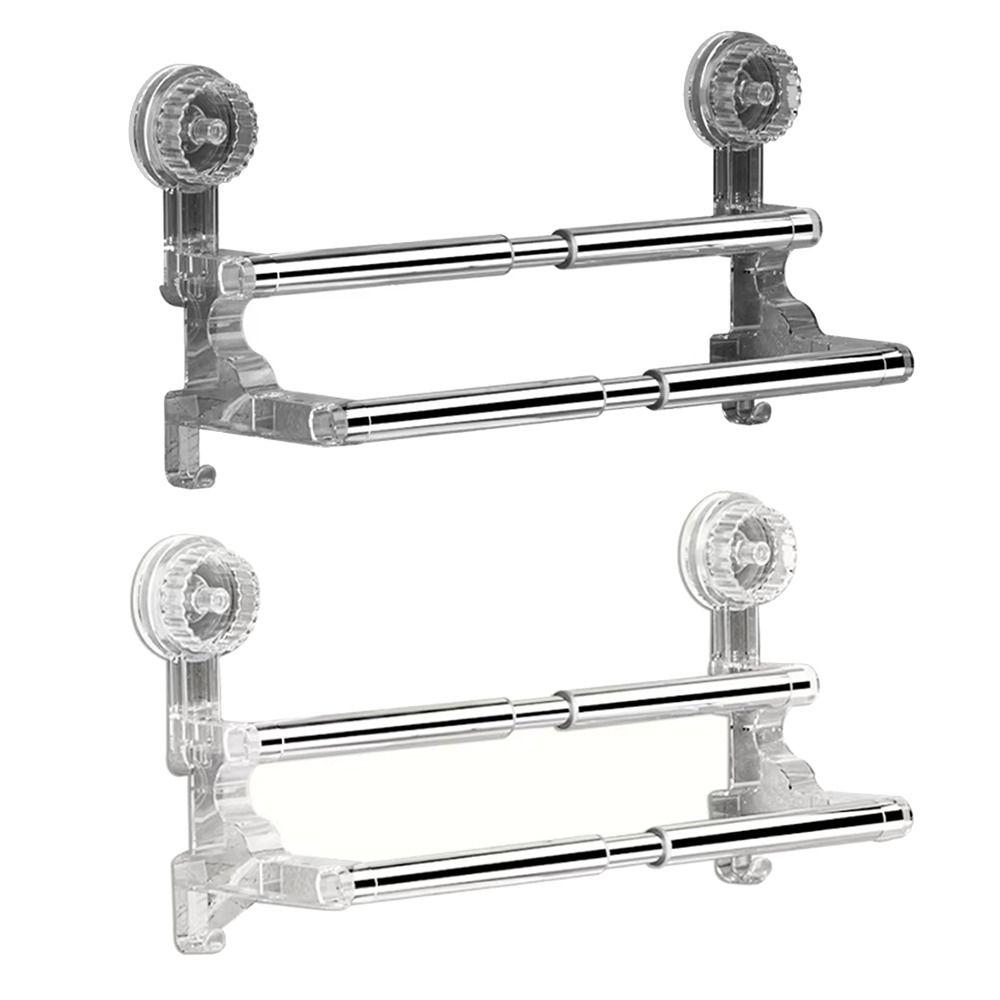 1Pcs Suction Cup Wall Towel Rack Double Layer Rod Kitchen Bathroom Shelf