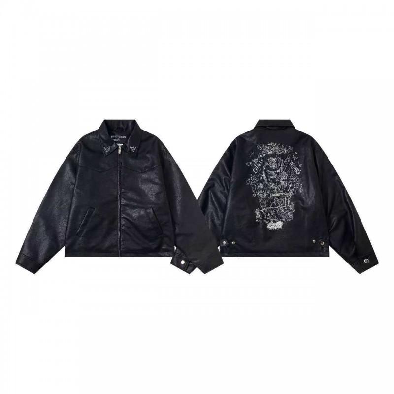 Giacca da Uomo ERD in Ecopelle Ricamata - Stile Hip Hop Vestibilità Larga Nero Capo d'Abbigliamento Casual