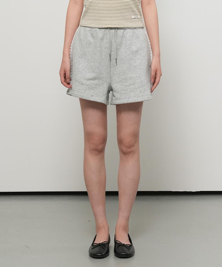 GENERALIDEA Lace-Trimmed Sweat Shorts [Melange Grey] / Gf2Lhp526