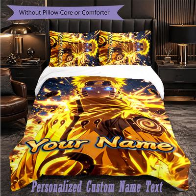 Personalized 3Pcs Bedding SetNaruto Custom Text Duvet Cover Pillowcase Set Bedroom Gift