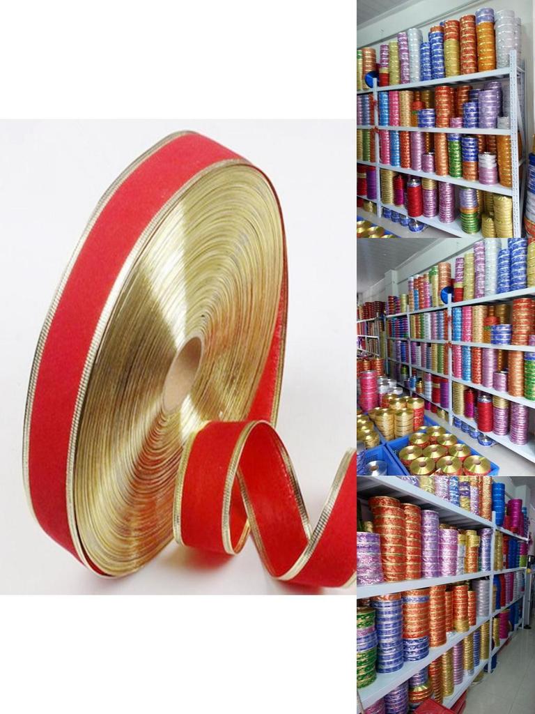 Elegant 2 Meter Red Velvet Gold Edged Ribbon For Holiday Gift Wrapping And Decor