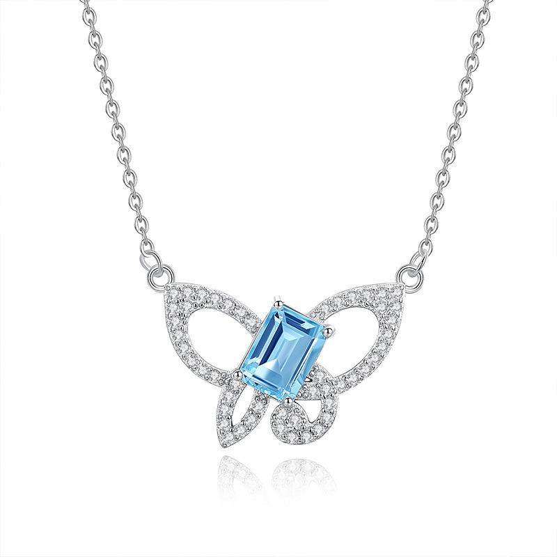 Natural stone butterfly pendant s925 pure silver necklace, niche, light luxury design, fashionable clavicle chain, high sense, fashionable jewelrygift