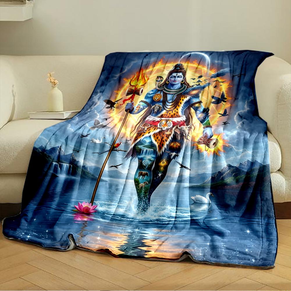 Hindu God Shiva Artwork with Cosmic DesignFlannel Blanket for Bedroom, Living Room, Sofa, and Nap