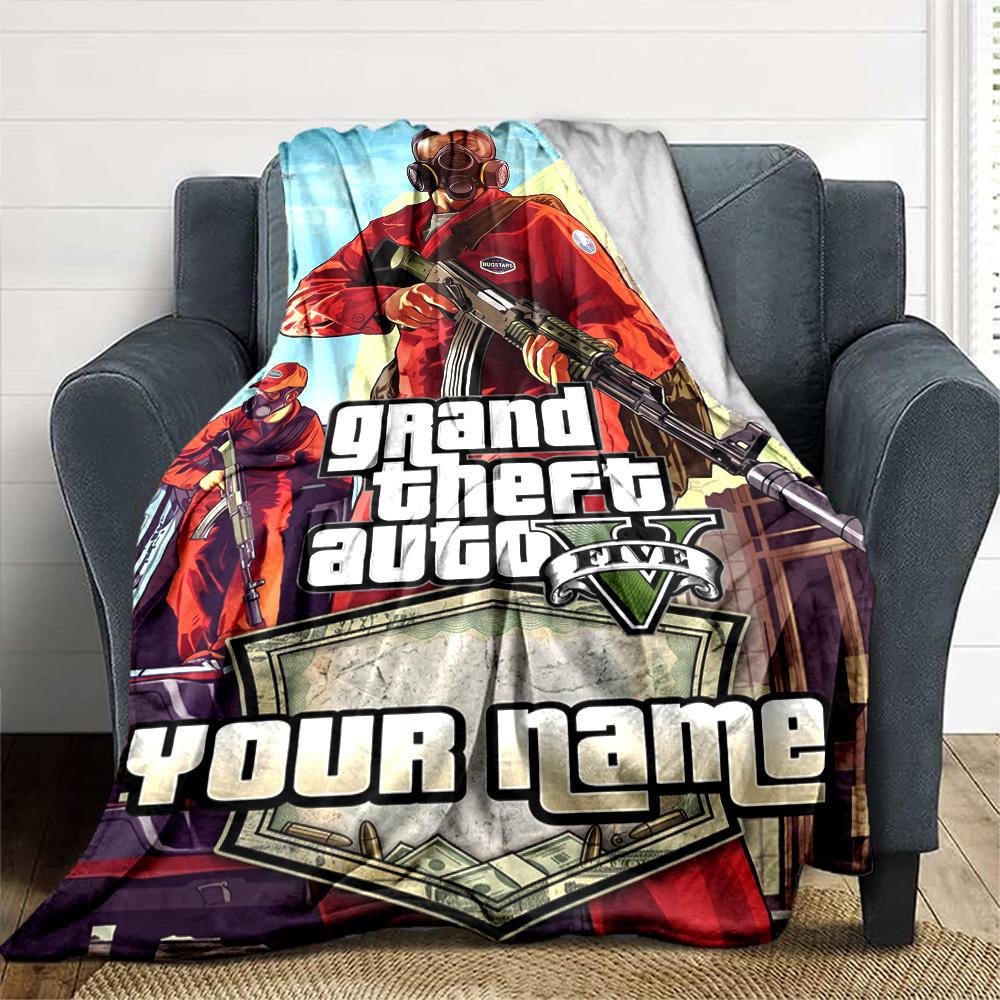 Gta Personalisierbare Textdecke Gemütliche Personalisierbare Decke Langlebiger Komfort für Sofa Büro Couch Picknicks Ganzjahres-Universal