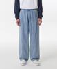 Linen-Like One-Pleat Wide Elastic Denim Pants [Light Indigo]