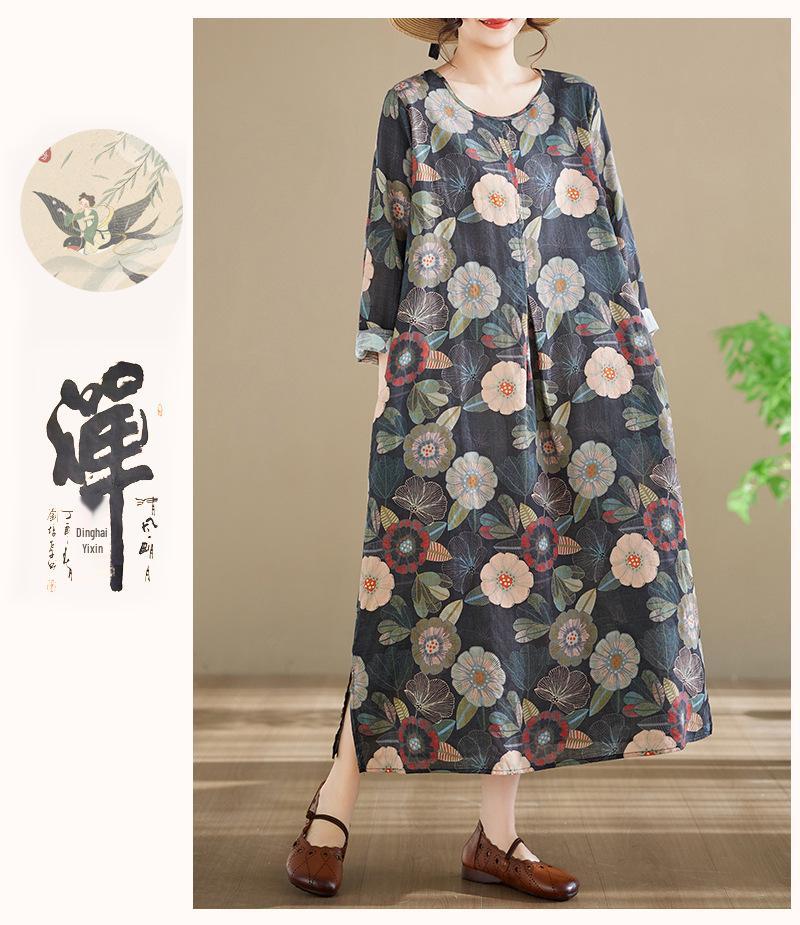 Spring 2026 New Style Plus Size Printed Long-Sleeved Dress with Round Neck