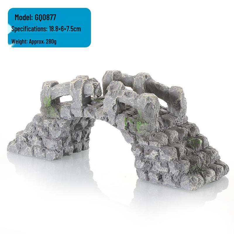 Fish Tank Decor: Artificial Mountain & Wooden Suspension Bridge Set