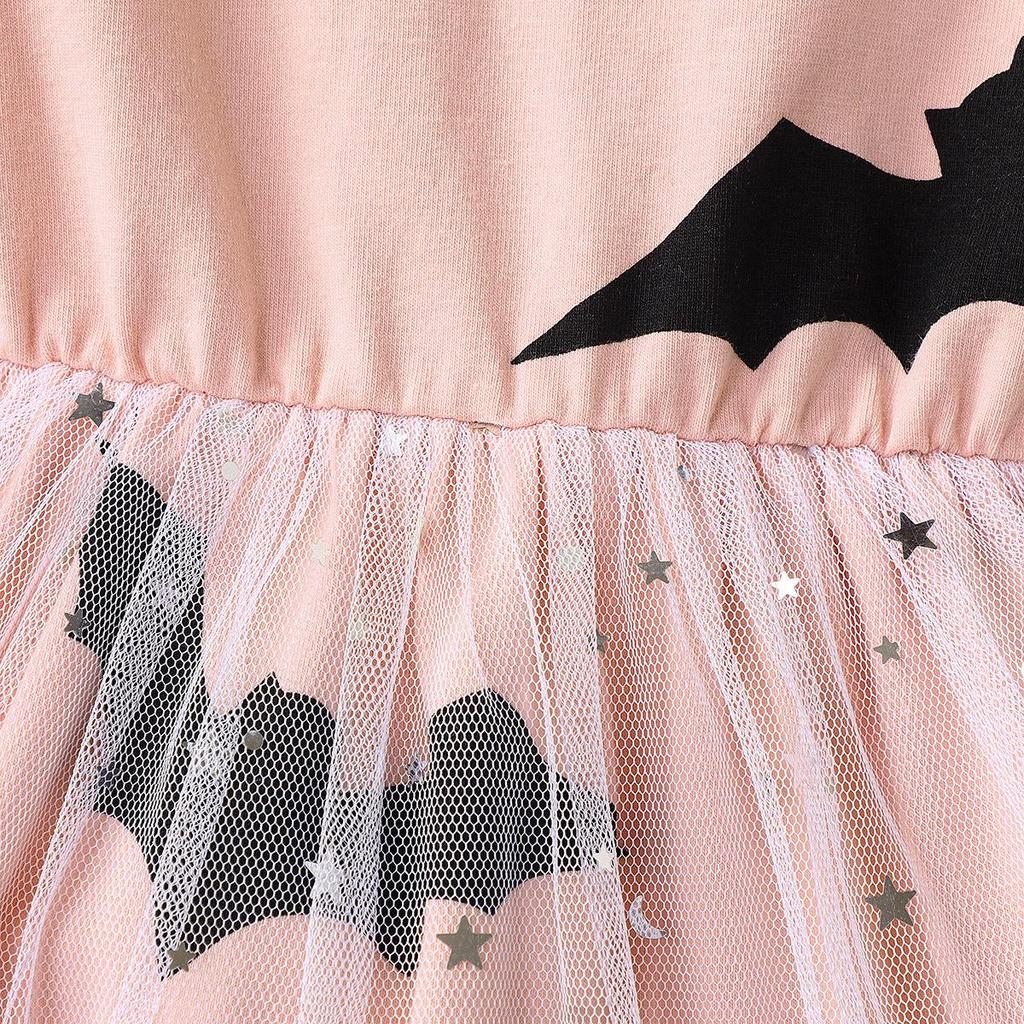 European and American Halloween Cosplay Batwing Mesh Dress for Girls - Autumn Long-Sleeve Style