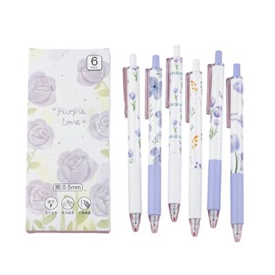 6Pcs Flower Print Gel Pen 0.5MM Tip Quick Dry Ergonomic Grip Retractable Gel Pen Office Supplies for Writing Journaling
