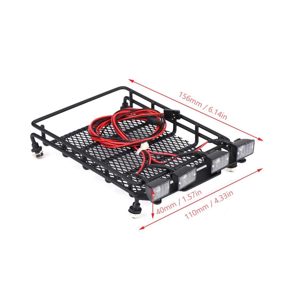 Medium Size Roof Rack with Light Square Luggage Carrier for 1 To 10 RC Crawler Car SCX10 Accessory with Four White Light