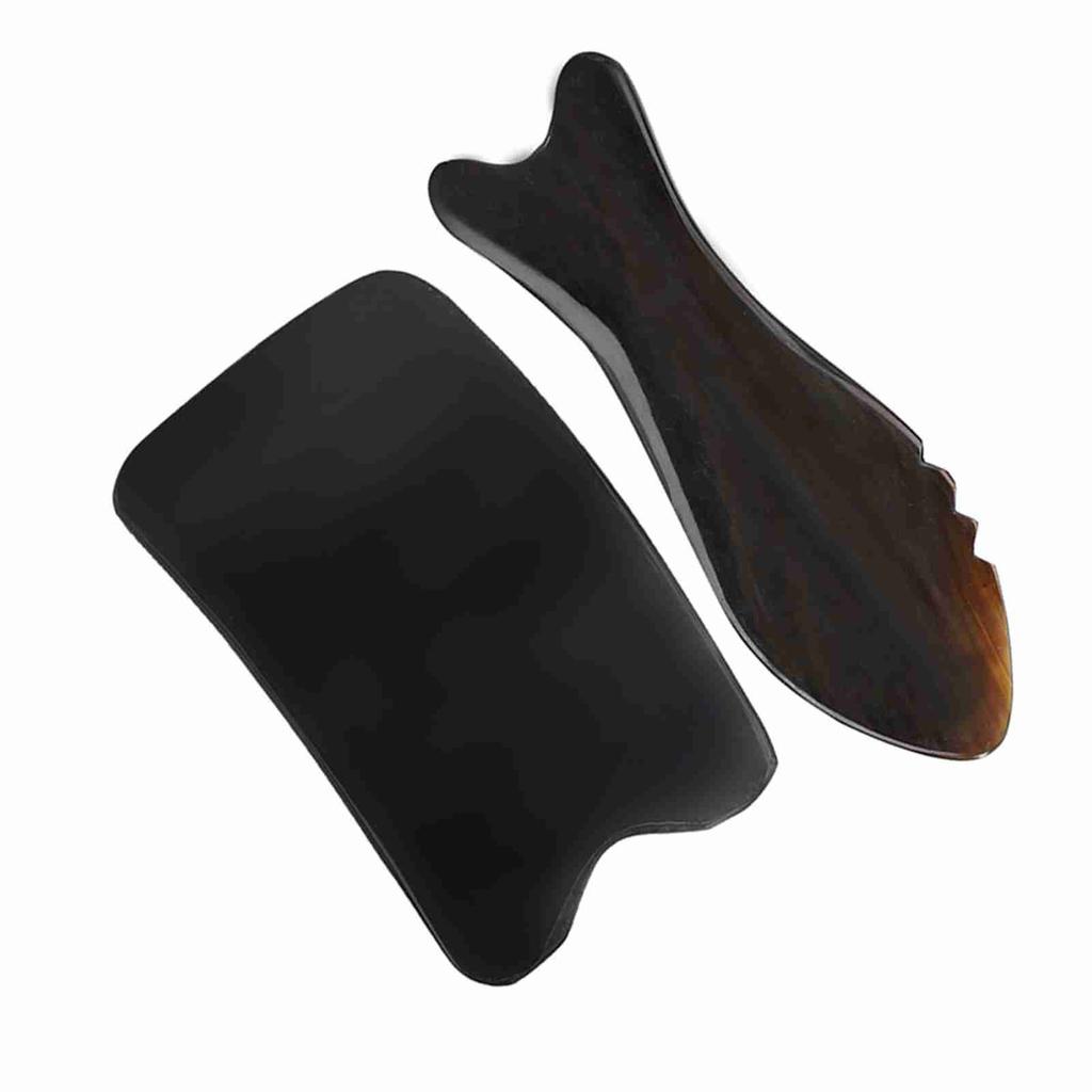 Ox Horn Scraping Board Face Massage Pain Relief Gua Sha Tool (Square Slice Wave Fish Shape)