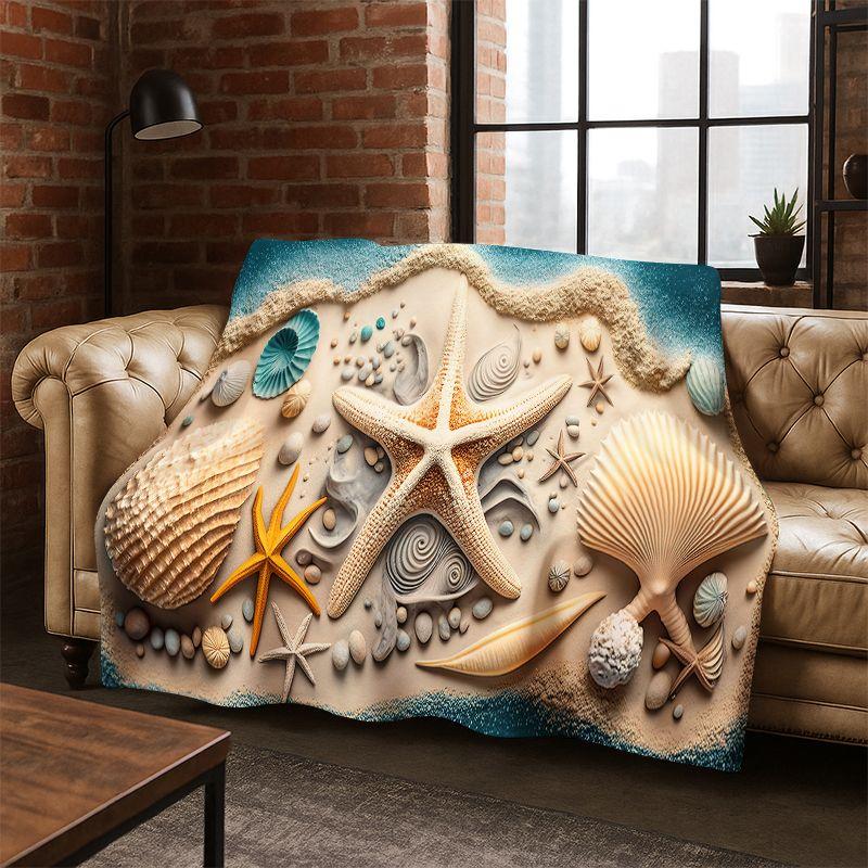 Starfish Beach Sand Shell Sea Star Flannel Blanket Soft Warm Throw Blanket for Bedroom Living Room Bed Travel Camping Picnic kid