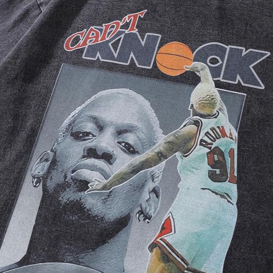 American Hip Hop Vintage Rodman Portrait Print Short Sleeve Men'S And Women'S Ins High Street Washed Old Loose T-Shirt