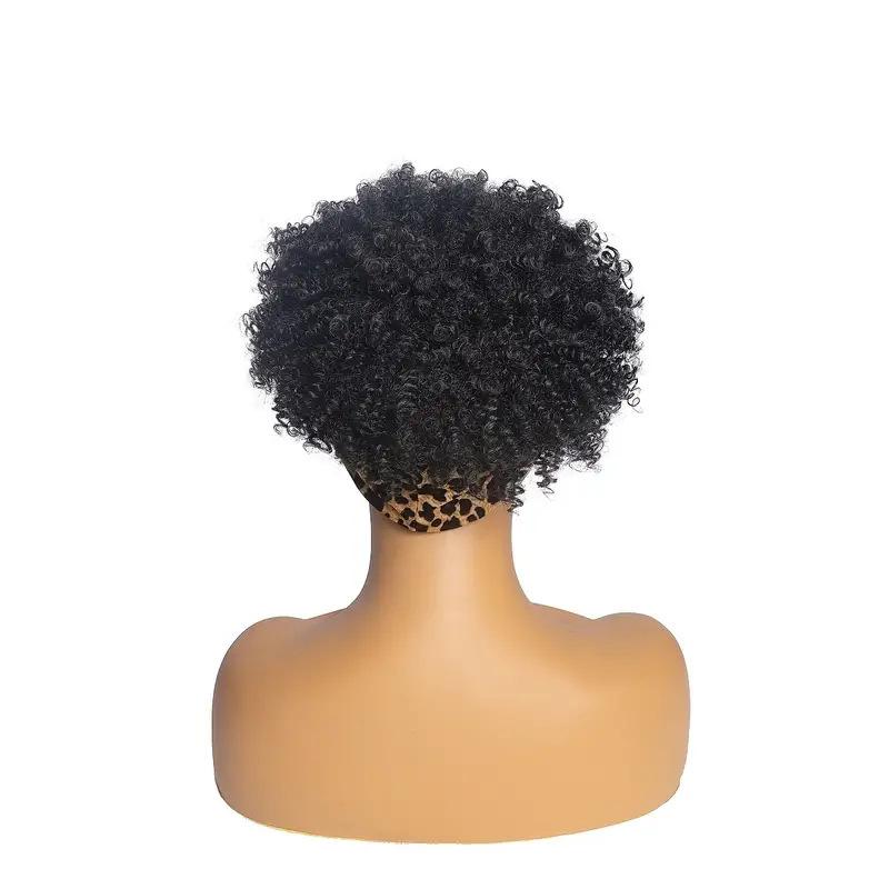 Synthetische Afro-Kopfband-Perücken Lockige Haare Perücke mit Pony Kopfband-Perücke Kurze Colly-Faser für Schwarze Frauen Turban-Wickel-Perücke Tägliche Anwendung