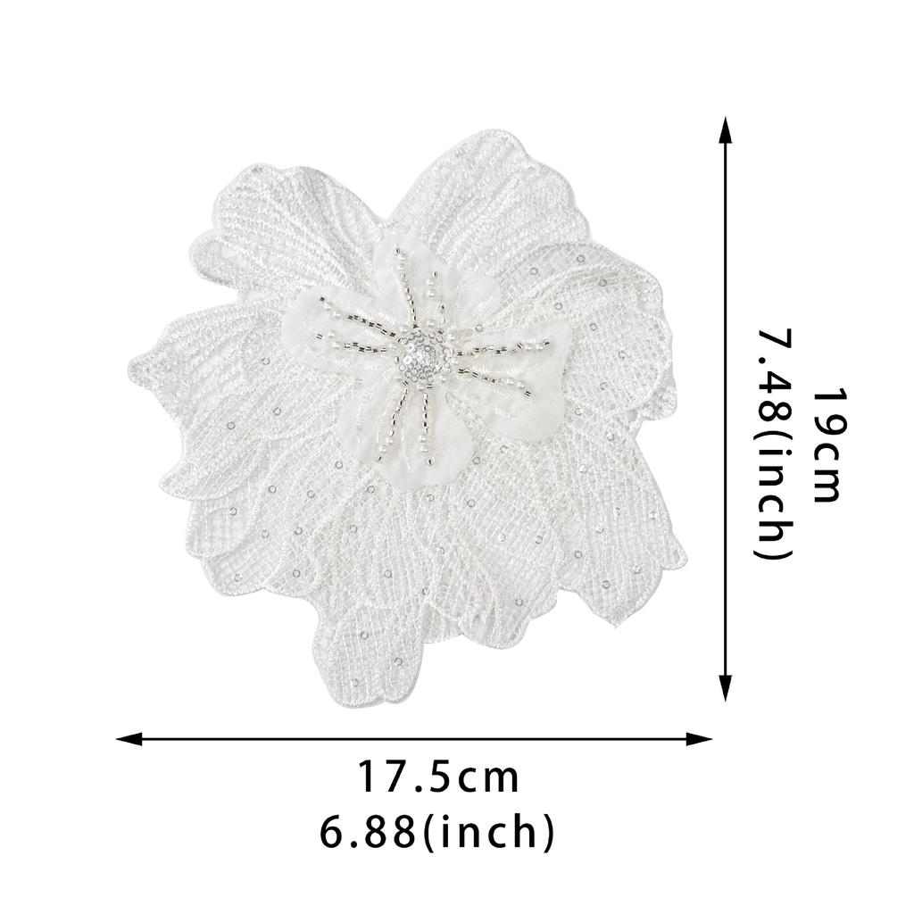 White Mesh Double-Layer Three-Dimensional Flower Bead Corsage Lace Clothing Wedding Dress Decorative Cloth Sticker