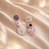 Vintage Geometric Alloy Earrings With Enamel Floral And Asymmetric Heart Design For Women