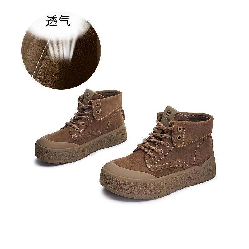 New leather rhubarb boots for women's new autumn and winter platform Martin boots casual versatile retro two-wear boots for women