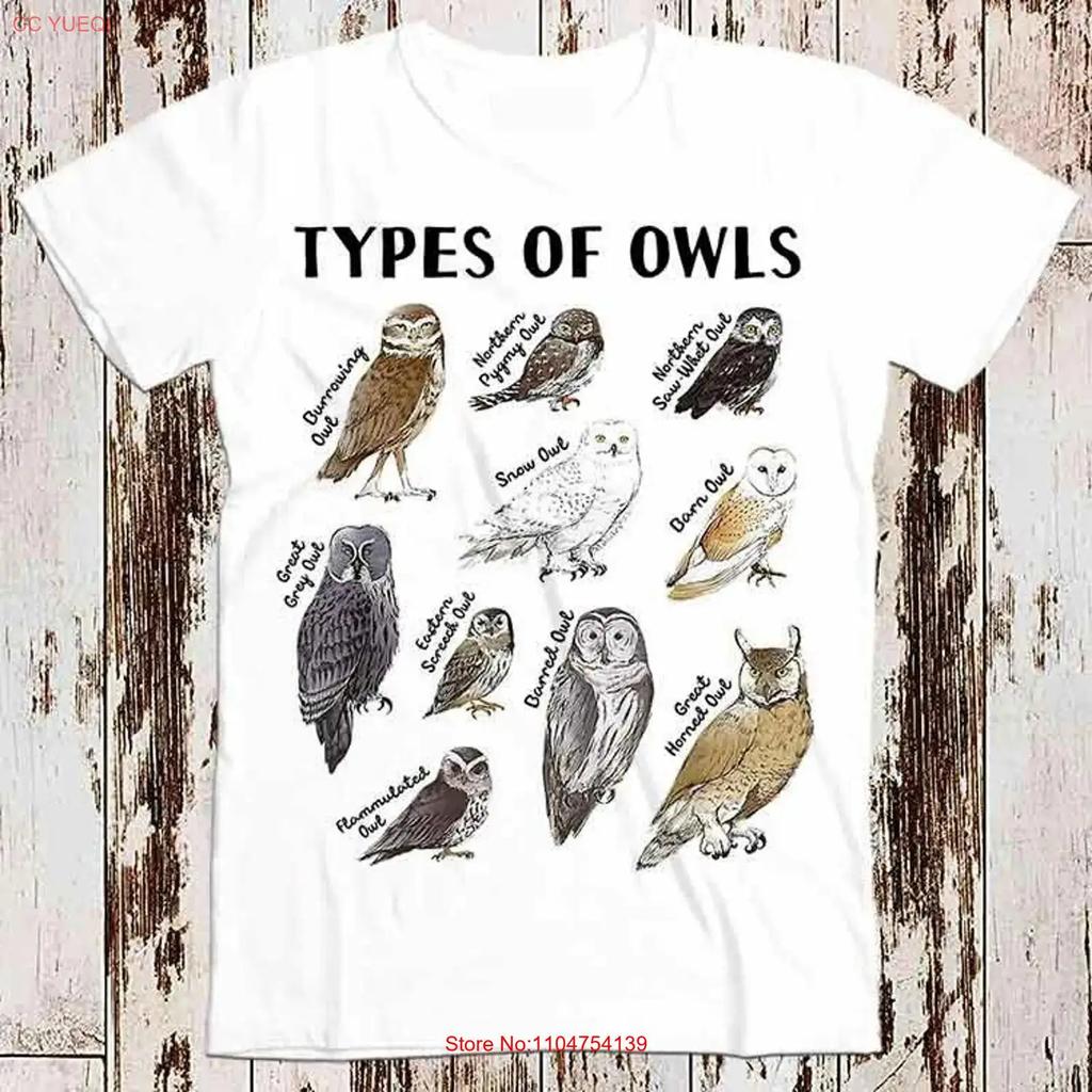 Types of Owls Birds Nature Meme Cute Owl Lover T Shirt 8661 Vintage Washed Designer Clothes Stretched Homme Soft Streetwear