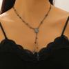 Multi Layer Beaded Chain Oval Medal Cross Pendant Y Necklace Vintage Religious Style Neck Jewelry for Women Daily Outfit Matching Accessory