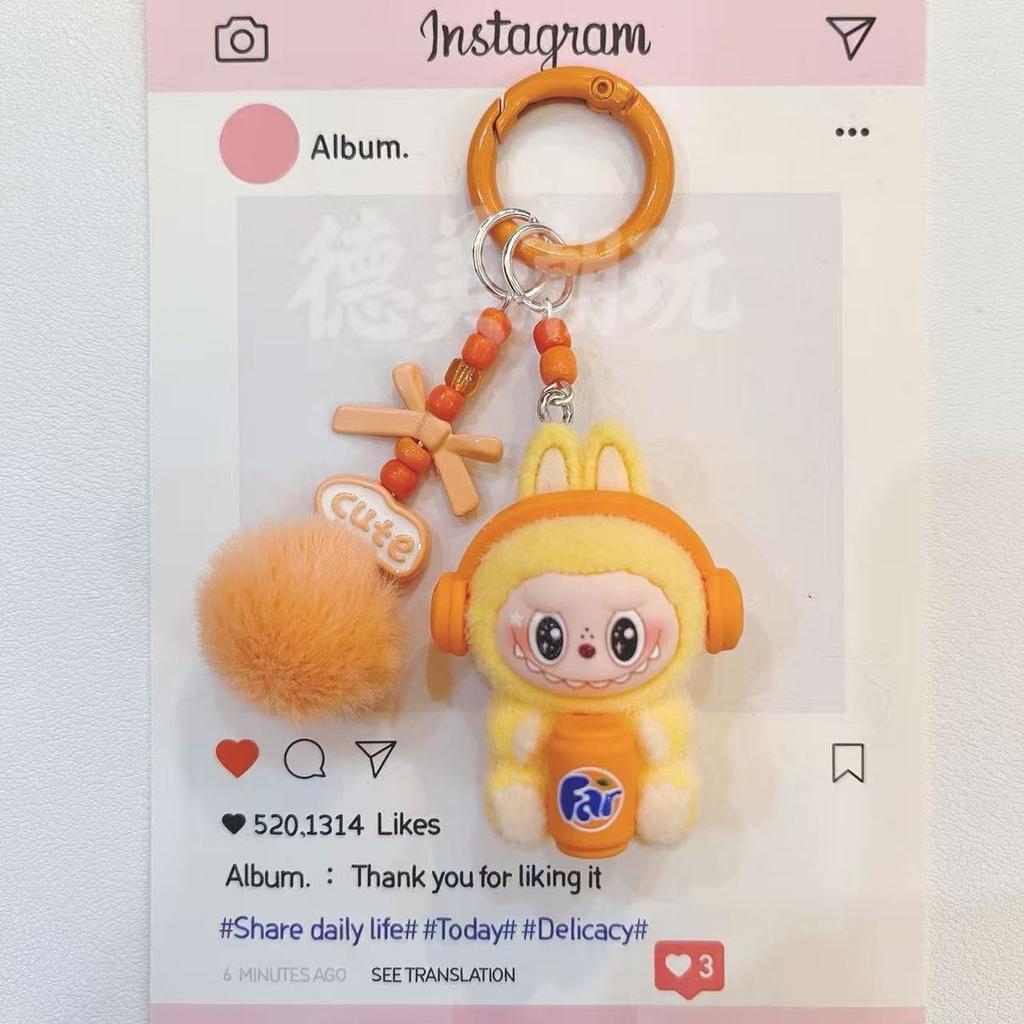 Labu Cute Doll Sitting Posture Plush Bag Couple Car Keychain Hanging Pendant Mobile Phone Chain