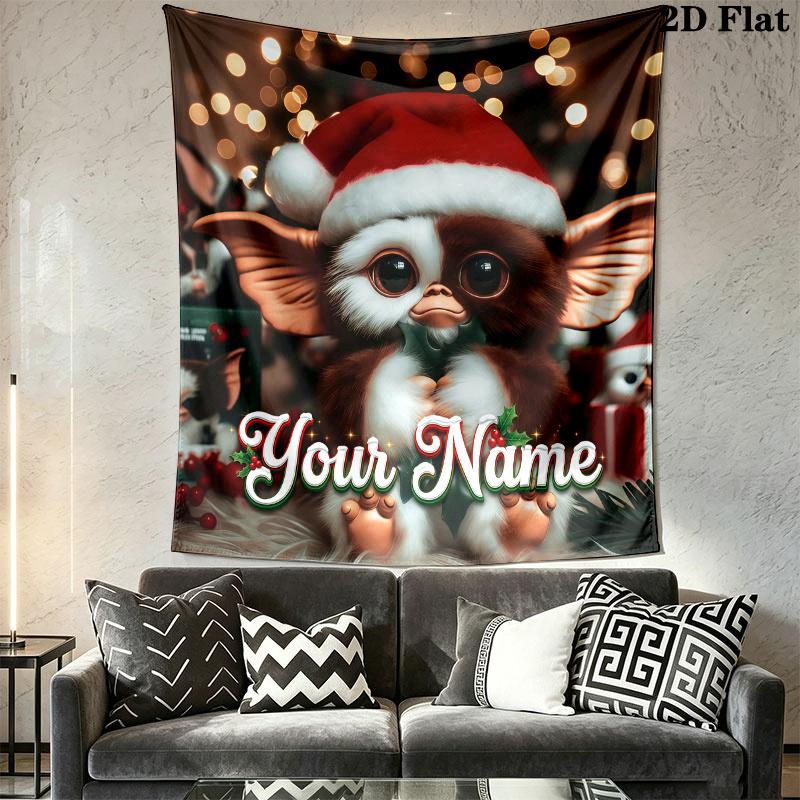 Gremlins Gizmo Custom Name Wall Tapestry Aesthetic Wall Hanging Printed Fabric Blanket Decorative Tapestries for Bedroom Living Room Home Decor
