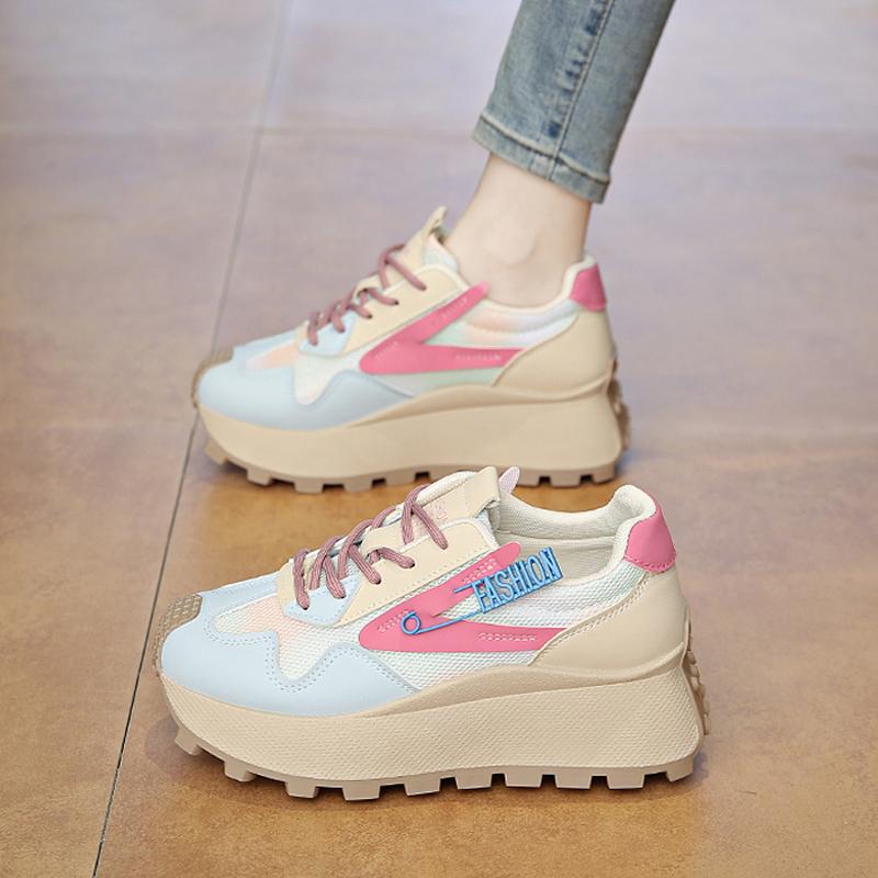 CRLAYDK Womens Chunky Sneakers Mesh Lace Up Trendy Shoes Platform Fashion Summer Casual Height Increase Ladies Walking Tennis