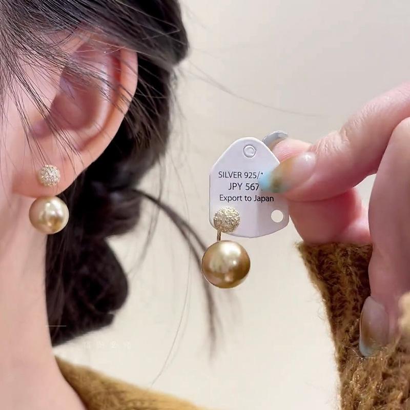 

Champagne gold pearl zircon stud earrings niche design light luxury high-end earrings new explosion