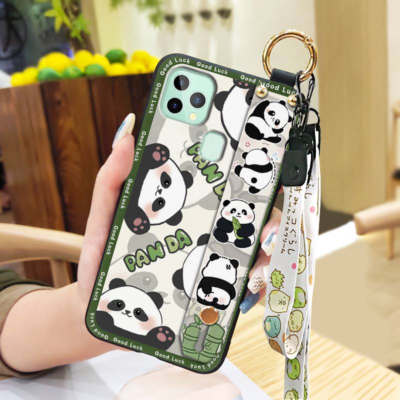 Silicone Protective Phone Case For Oukitel C22 Cartoon Wristband Fashion Design Anti-knock Panda Phone Holder Kickstand