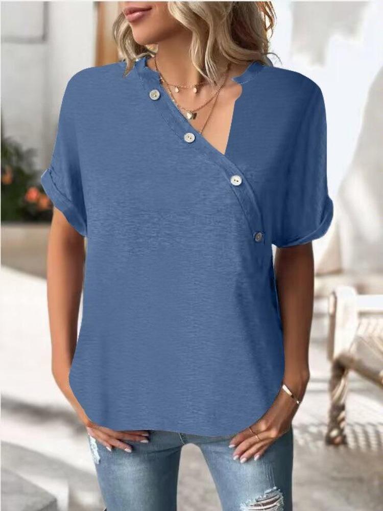 2023 Dame Mote Twistknapp Ensfarget Topp Europeisk Amerikansk Stil Vår Sommer