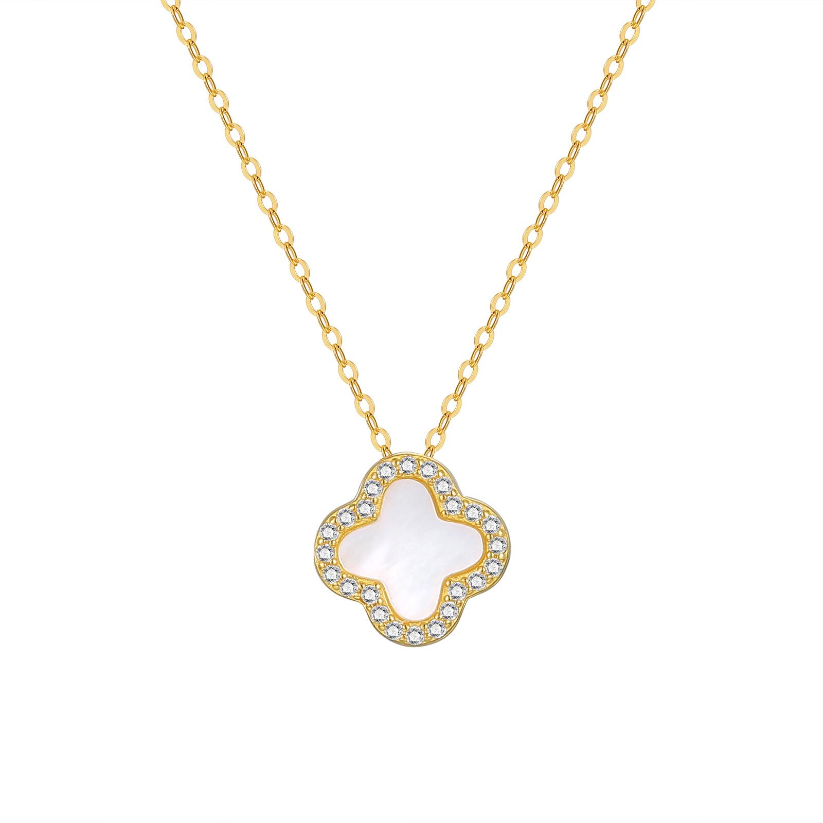 

S925 silver temperament micro-inlaid shell four-leaf flower necklace women s fashion high-end collarbone chain pendant accessories 925 Silver золотий