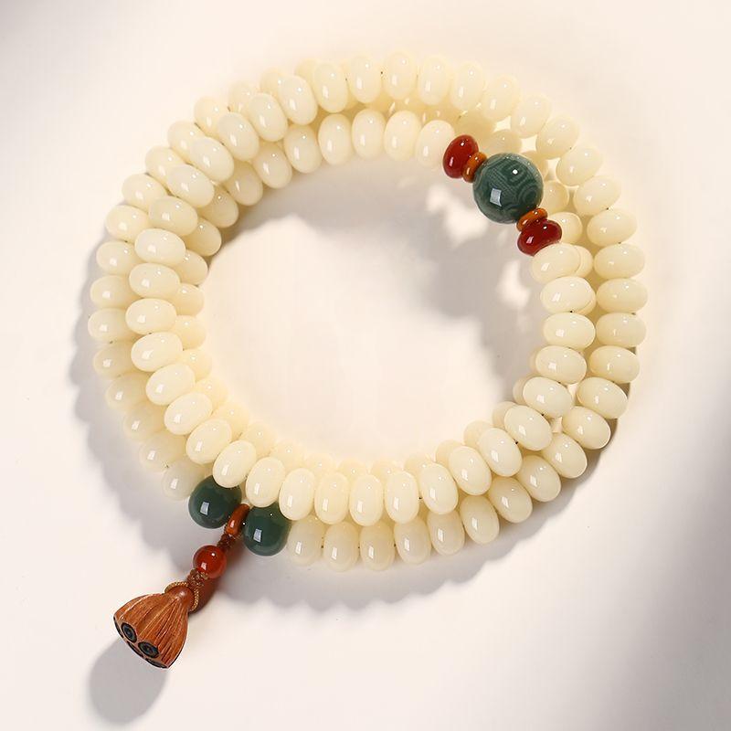 Brățară Mala din Semințe Bodhi Albe Naturale 108 - Mărgele de Rugăciune Budiste Zen Chinezești, Rozariu de Mână pentru Meditație Unisex, Bijuterii Spirituale Minimaliste