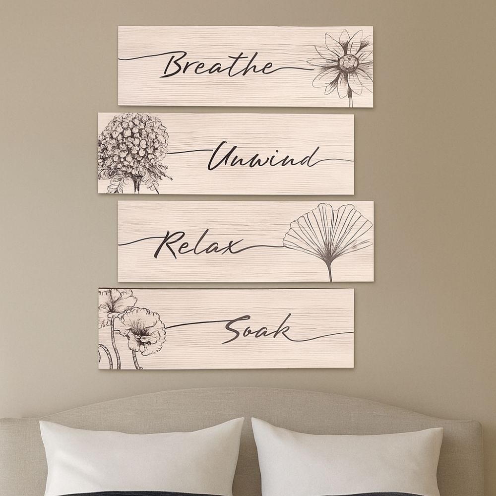 Wooden Floral Wall Art Handmade Wall Decor Paintings Creative Plants Hanging Sign  Bathroom Decor