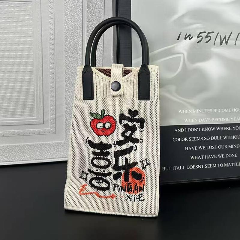 2025 New Chinoiserie Fashion Knitted Mini Square Handbag Women Mobile Phone Shoulder Bags Girls Cute Gift Outdoor Crossbody Bag