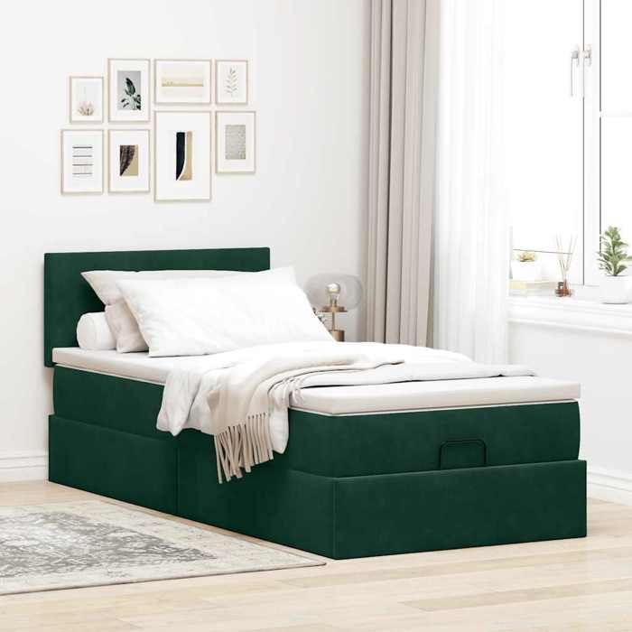 Maison Exclusive - Lit ottoman avec matelas et LED Vert foncé 80x200cm velours