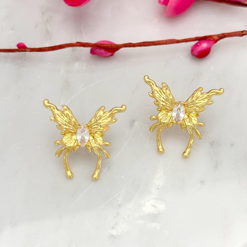 Summer Design Premium Earrings Liquid Gold Butterfly Stud Earrings Female